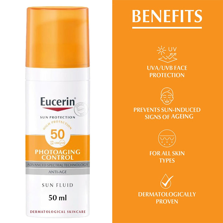 Eucerin Sun Photo-aging Control Sunscreen Anti-Aging Sun Fluid SPF50 50ml 1+1 PROMO - Easy Pharmacy LLC
