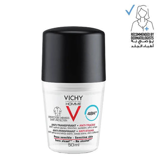 Vichy Homme 48 Hour Anti-Perspirant, Anti-Stain Alcohol Free Deodorant Roll On 50ml