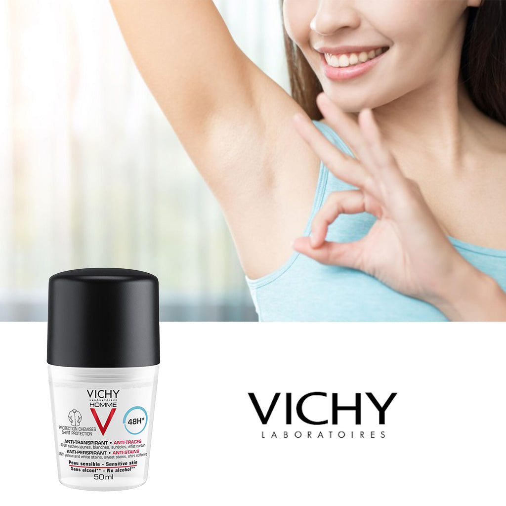 Vichy Homme 48 Hour Anti-Perspirant, Anti-Stain Alcohol Free Deodorant Roll On 50ml - Easy Pharmacy LLC