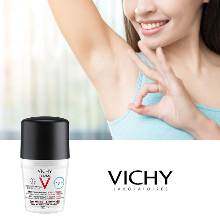 Vichy Homme 48 Hour Anti-Perspirant, Anti-Stain Alcohol Free Deodorant Roll On 50ml - Easy Pharmacy LLC