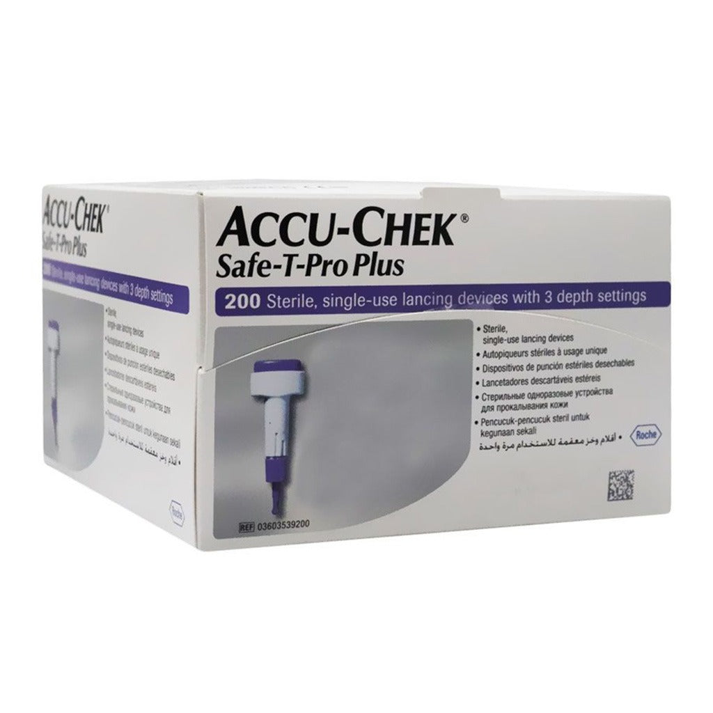 Accu-Chek Safe-T-Pro Plus Sterile Single Use Lancets With 3 Depth Settings, For Neonates, Children & Adults, Pack of 200's - Easy Pharmacy LLC