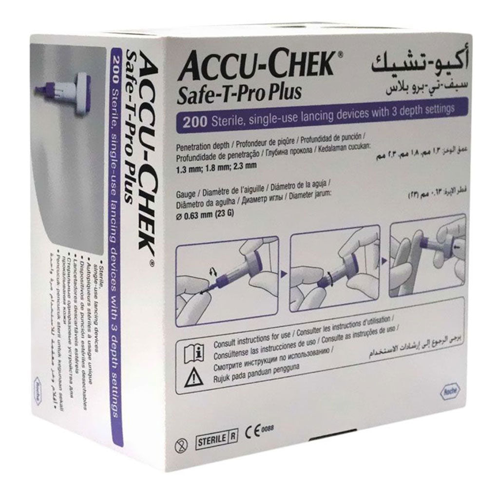 Accu-Chek Safe-T-Pro Plus Sterile Single Use Lancets With 3 Depth Settings, For Neonates, Children & Adults, Pack of 200's - Easy Pharmacy LLC
