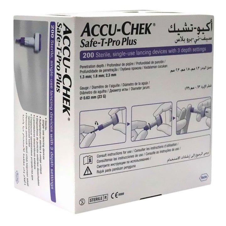 Accu-Chek Safe-T-Pro Plus Sterile Single Use Lancets With 3 Depth Settings, For Neonates, Children & Adults, Pack of 200's - Easy Pharmacy LLC