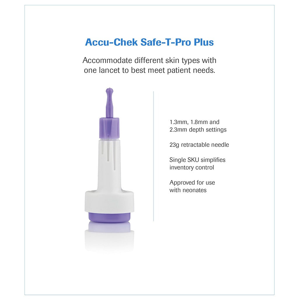 Accu-Chek Safe-T-Pro Plus Sterile Single Use Lancets With 3 Depth Settings, For Neonates, Children & Adults, Pack of 200's - Easy Pharmacy LLC