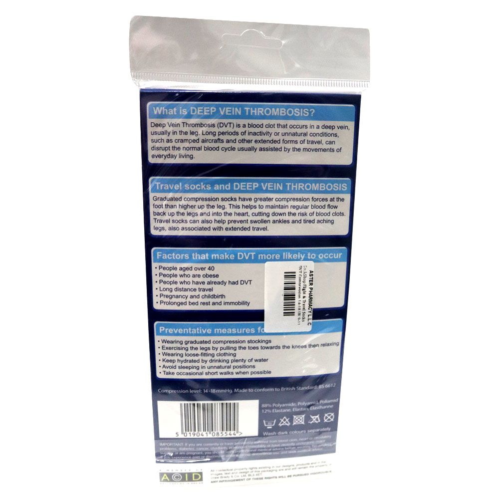 SockShop Flight & Travel Socks DVT Compression 14-18 UK 9-11, 1 Pair - Easy Pharmacy LLC
