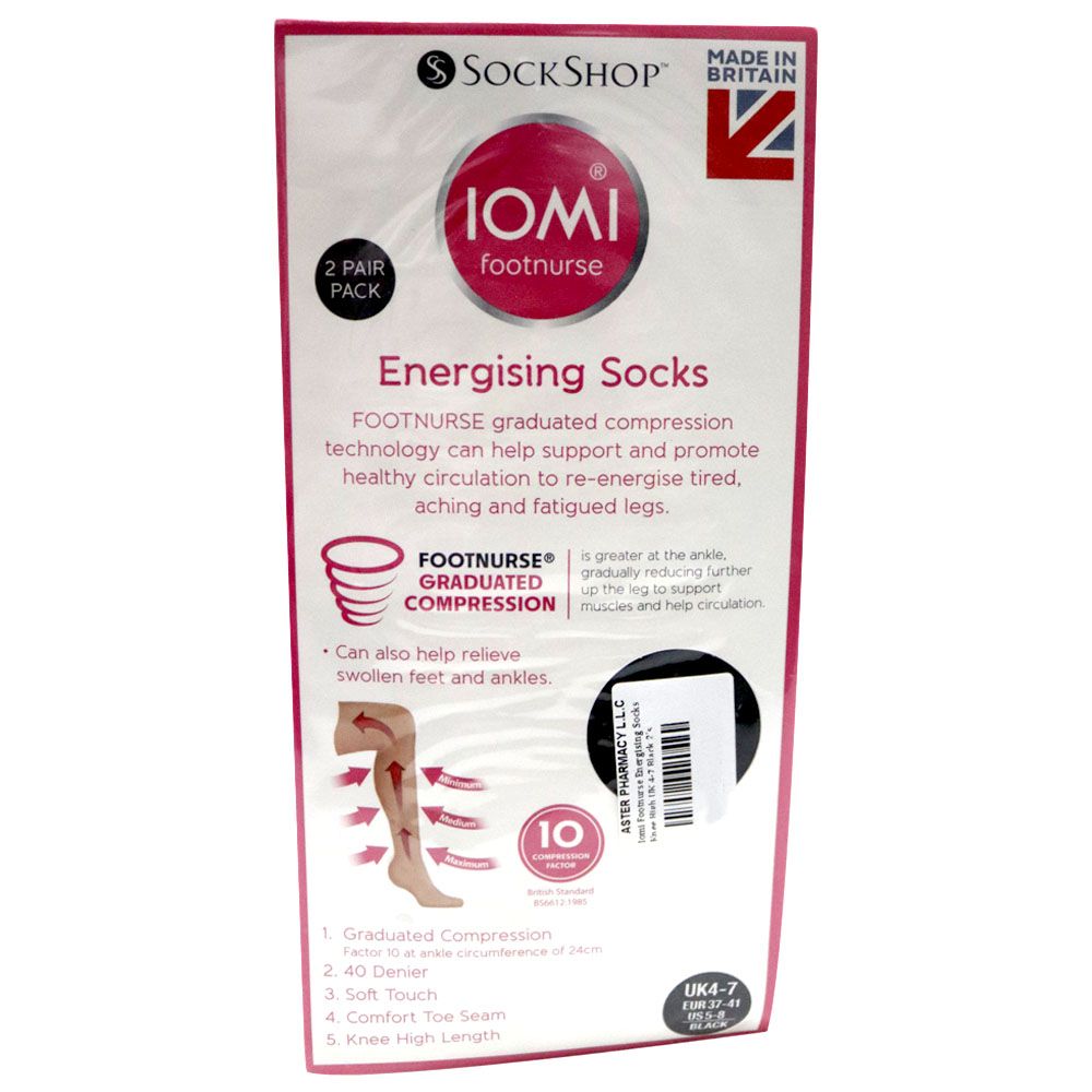 SockShop Iomi Footnurse Energising Socks Knee High UK 4-7 Black 2 Pair - Easy Pharmacy LLC