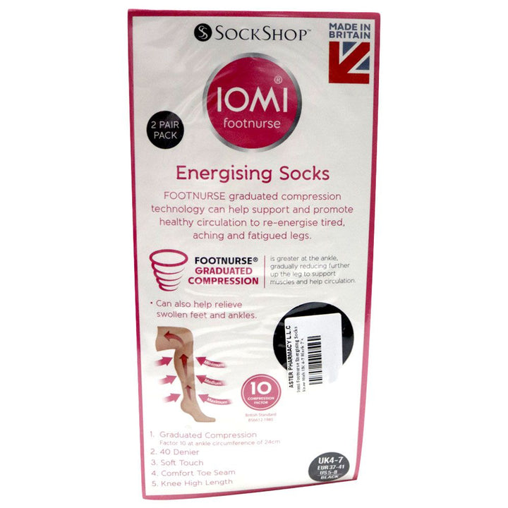 SockShop Iomi Footnurse Energising Socks Knee High UK 4-7 Black 2 Pair - Easy Pharmacy LLC