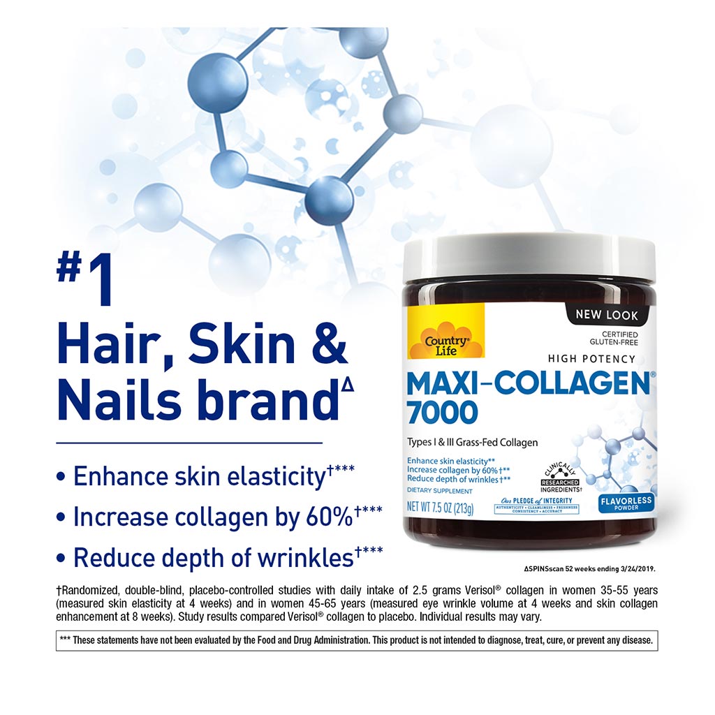 Country Life High Potency Maxi-Collagen 7000 With Vitamin C & A + Biotin Skin Firming Flavourless Powder 213g - Easy Pharmacy LLC