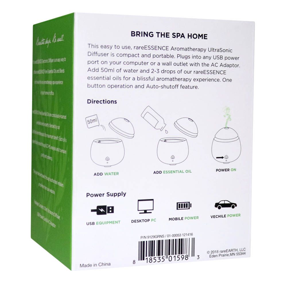 Rare Essence Compact Ultrasonic Diffuser 50 mL Capacity 9129GRN - Easy Pharmacy LLC