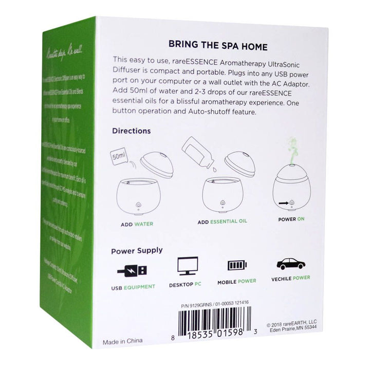 Rare Essence Compact Ultrasonic Diffuser 50 mL Capacity 9129GRN - Easy Pharmacy LLC