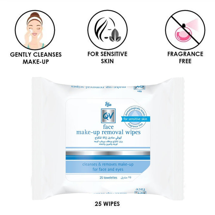 Ego QV Face Make Up Removal Wipes, Pack of 25's - Easy Pharmacy LLC