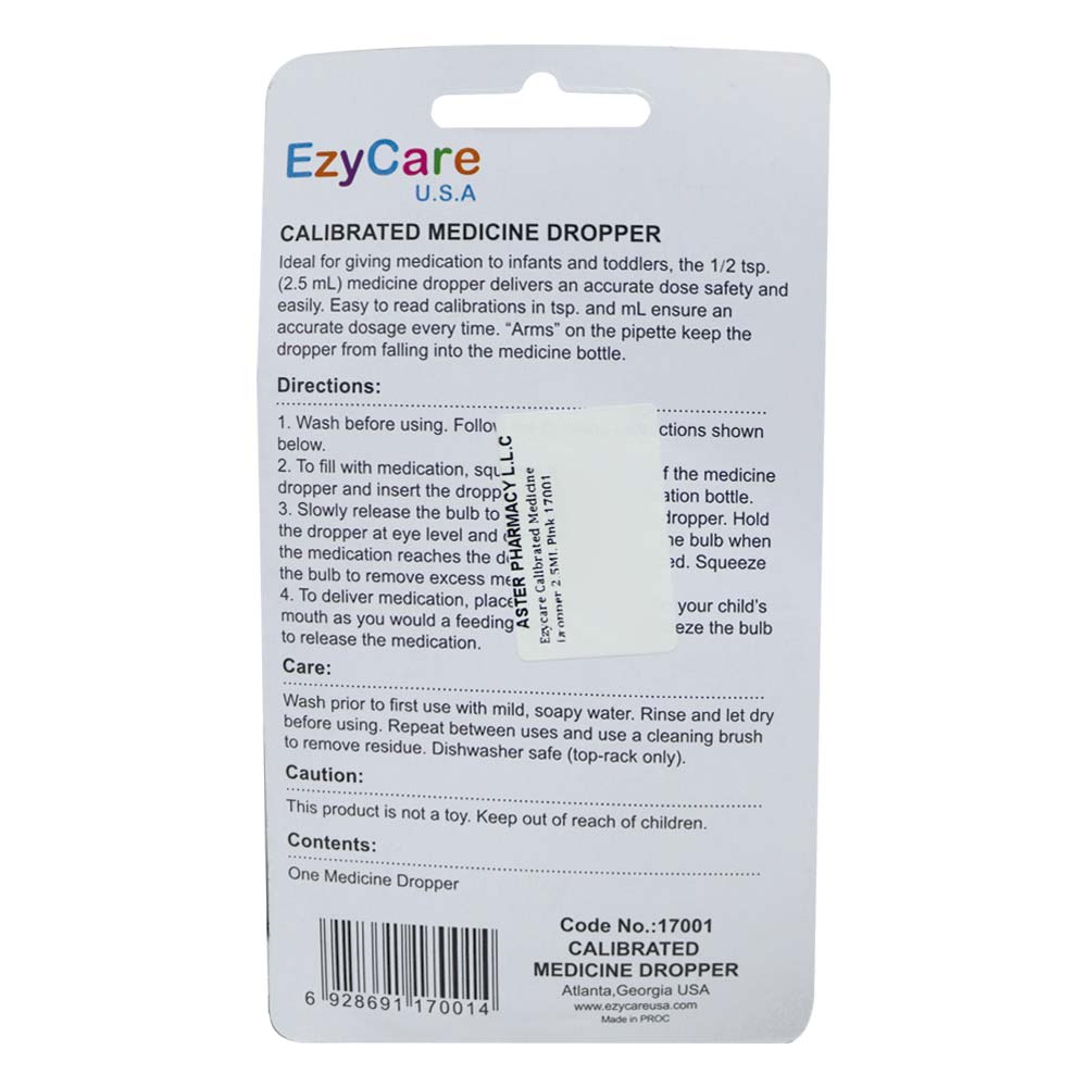 Ezycare Calibrated Medicine Dropper 2.5 mL Pink 17001 - Easy Pharmacy LLC
