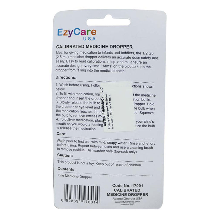 Ezycare Calibrated Medicine Dropper 2.5 mL Pink 17001 - Easy Pharmacy LLC