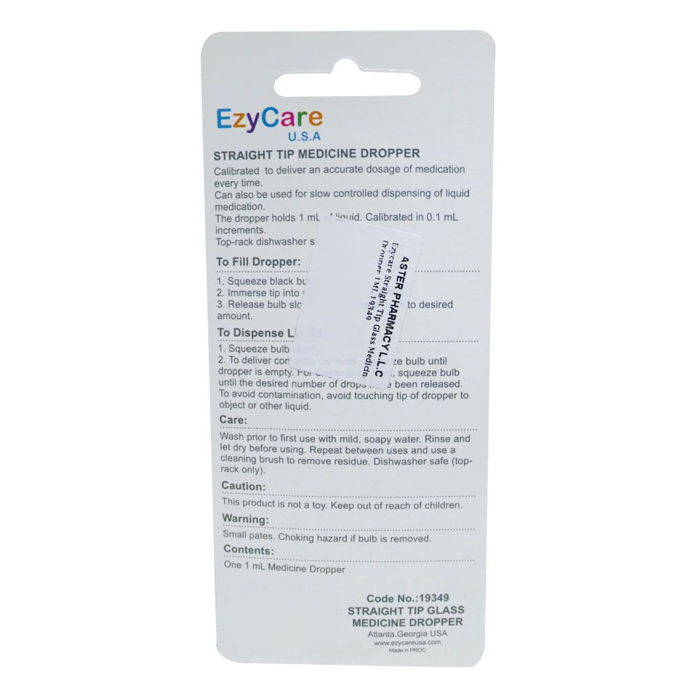 Ezycare Straight Tip Glass Medicine Dropper 1 mL 19349 - Easy Pharmacy LLC