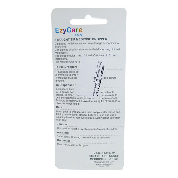 Ezycare Straight Tip Glass Medicine Dropper 1 mL 19349 - Easy Pharmacy LLC