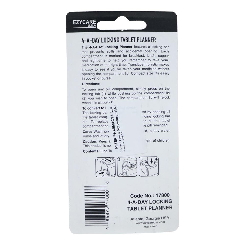 Ezycare 4-A-Day Locking Tablet Planner 17800 - Easy Pharmacy LLC
