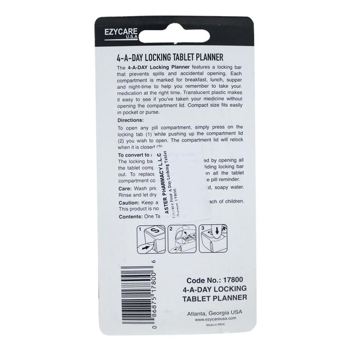 Ezycare 4-A-Day Locking Tablet Planner 17800 - Easy Pharmacy LLC