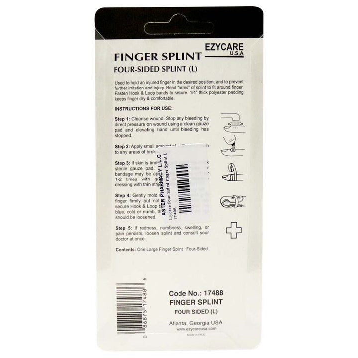 Ezycare Four Sided Finger Splint L 17488 - Easy Pharmacy LLC