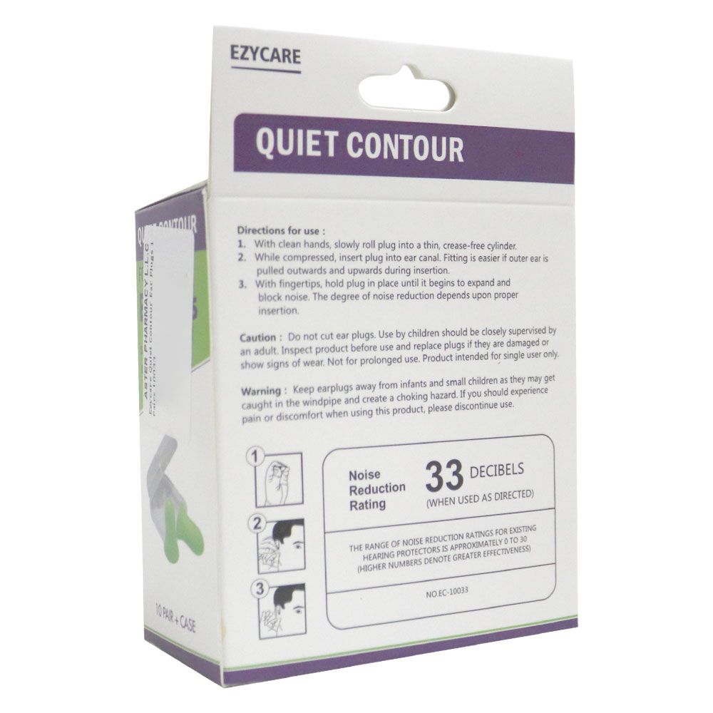 Ezycare Quiet Contour Ear Plugs 10 Pairs 10033 - Easy Pharmacy LLC