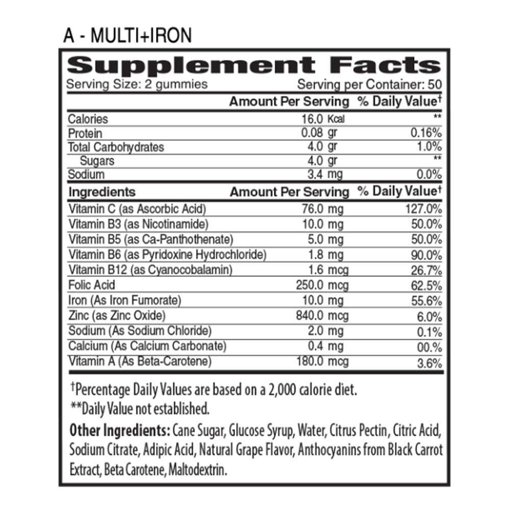 The Gummies Co Adults Multivitamin Supplement Gummies With Iron Grape Flavour, Pack of 100's - Easy Pharmacy LLC
