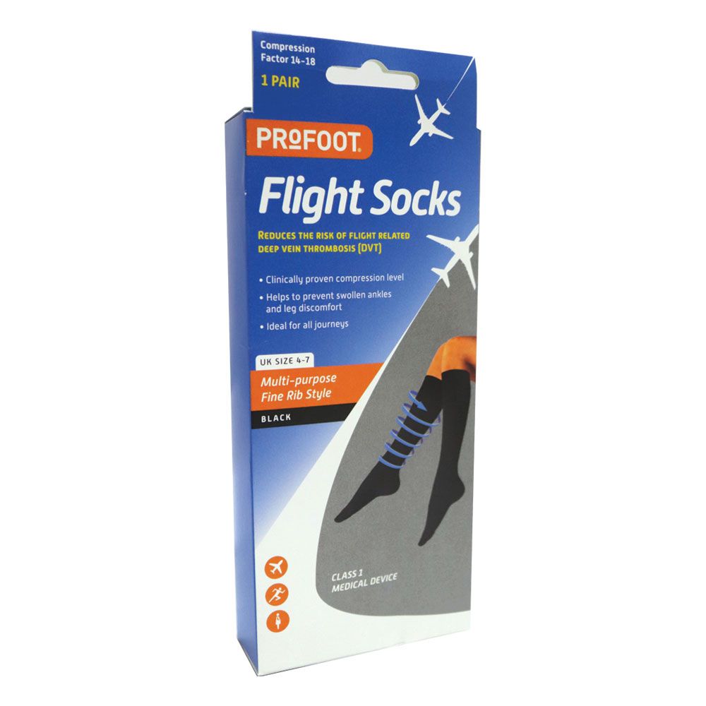 Profoot Flight Socks Ribbed Black UK Size 4-7, 1 Pair P72112/1 - Easy Pharmacy LLC