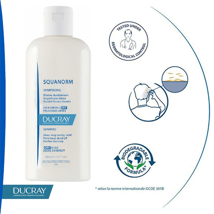 Ducray Squanorm Dry Dandruff Shampoo 200 mL - Easy Pharmacy LLC