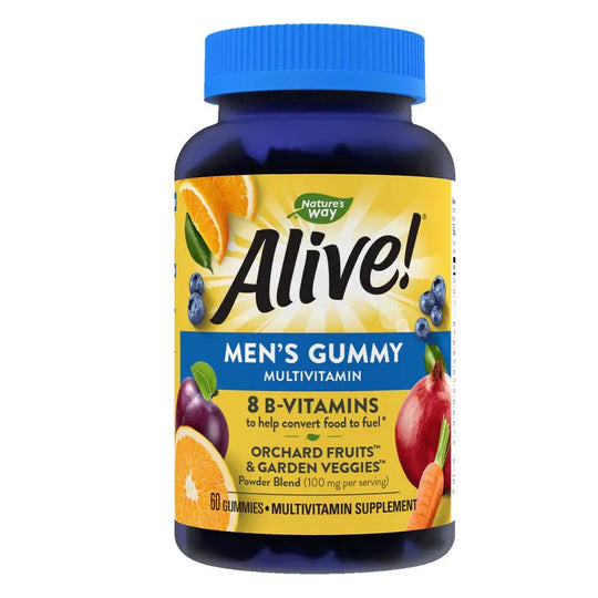 Alive Men’s Multivitamin Gummies – Daily Energy & Nutritional Support with Fruits & Veggies Blend, 60 Count