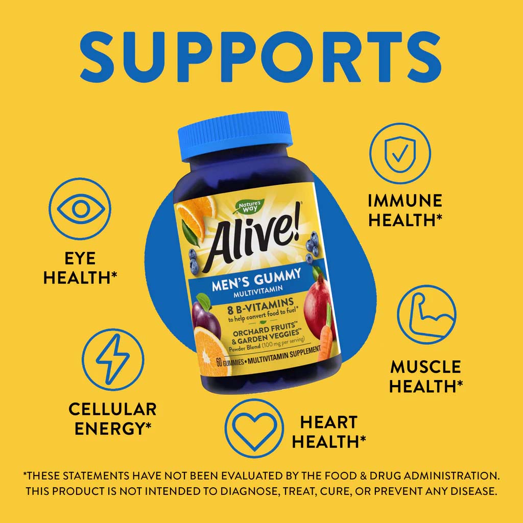 Alive Men's Multivitamin Gummies With Orchard Fruits & Garden Veggies, Pack of 60's - Easy Pharmacy LLC