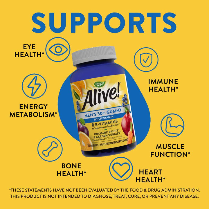 Alive 50+ Men's Multivitamin Gummies With Orchard Fruits & Garden Veggies, Pack of 60's - Easy Pharmacy LLC