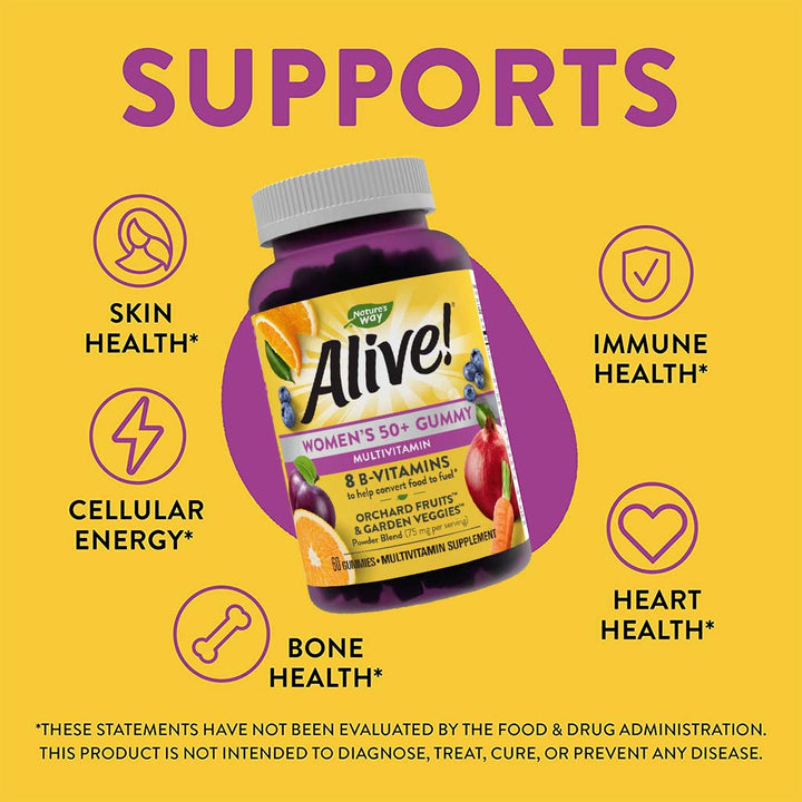 Alive 50+ Women's Multivitamin Gummies With Orchard Fruits & Garden Veggies, Pack of 60's - Easy Pharmacy LLC