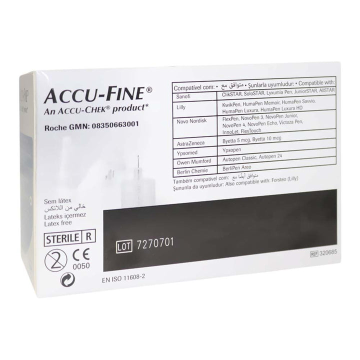 Accu-Fine Sterile Insulin Pen Needles For Diabetes & Painless Insulin Delivery 32 G x 4 mm, Pack of 100's - Easy Pharmacy LLC