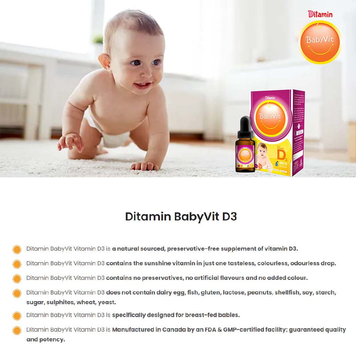 Ditamin BabyVit Liquid Vitamin D3 400 IU Drops 10 mL - Easy Pharmacy LLC