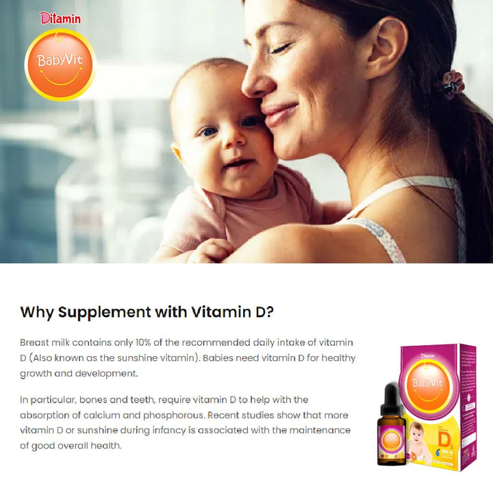 Ditamin BabyVit Liquid Vitamin D3 400 IU Drops 10 mL - Easy Pharmacy LLC