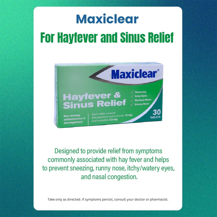 Maxiclear Tablets for Hayfever and Sinus Relief, Pack of 30's - Easy Pharmacy LLC