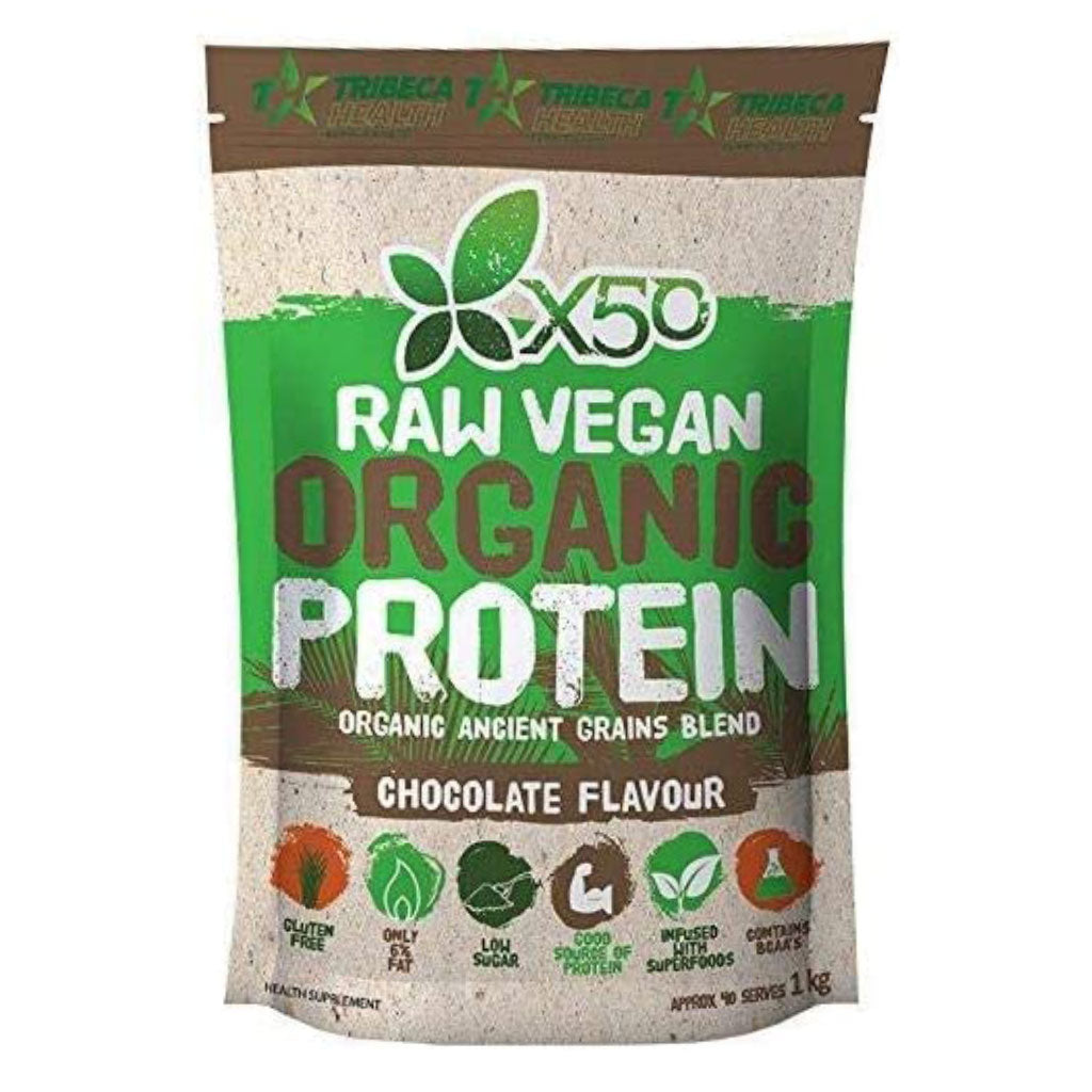 X50 Raw Vegan Organic Protein Powder Chocolate 1000 g - Easy Pharmacy LLC