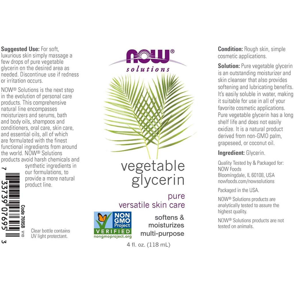 Now Solutions Vegetable Glycerin Oil, 100% Pure For Rough & Dry Skin Moisturization 118ml - Easy Pharmacy LLC