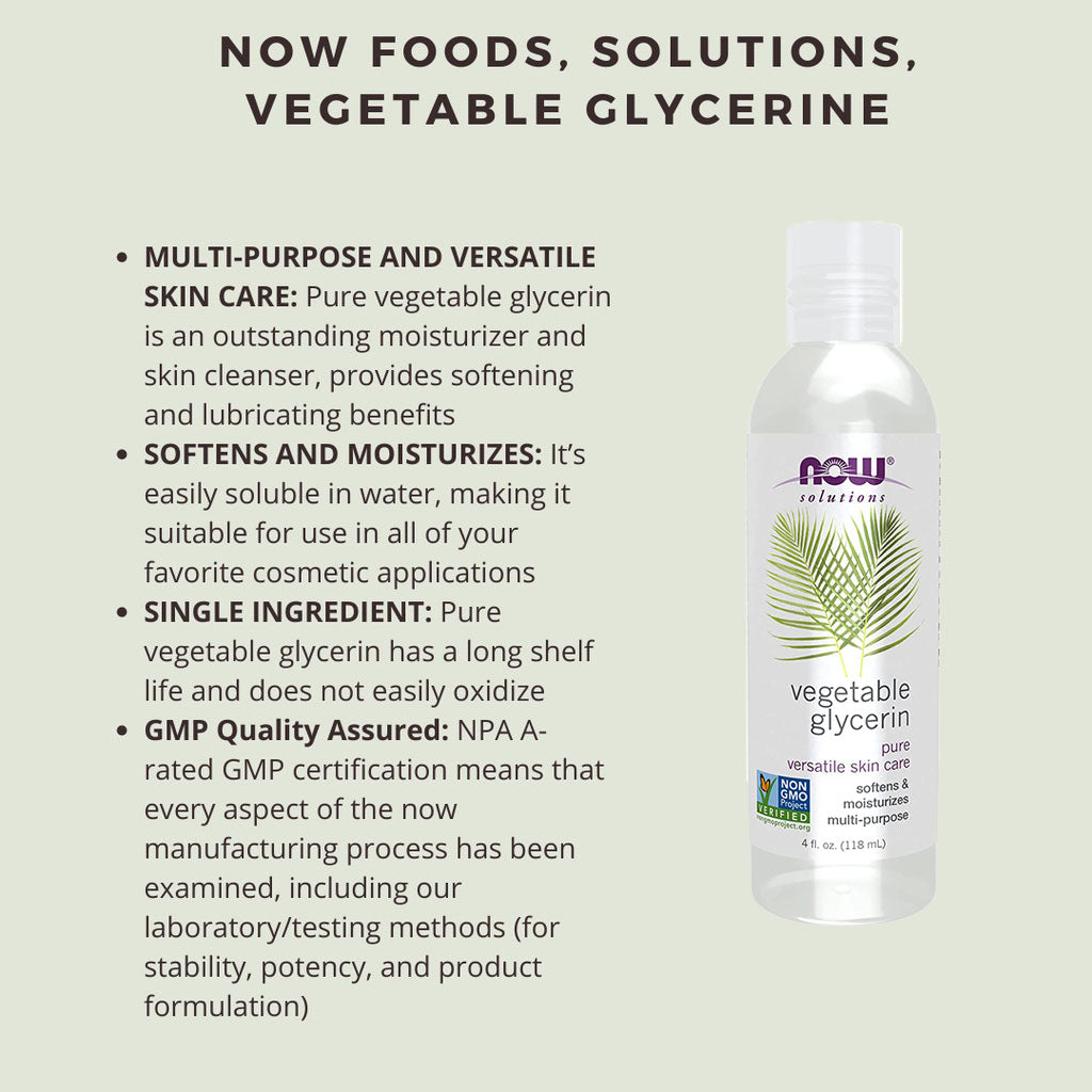 Now Solutions Vegetable Glycerin Oil, 100% Pure For Rough & Dry Skin Moisturization 118ml - Easy Pharmacy LLC