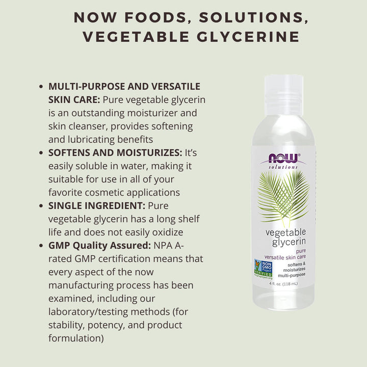 Now Solutions Vegetable Glycerin Oil, 100% Pure For Rough & Dry Skin Moisturization 118ml - Easy Pharmacy LLC