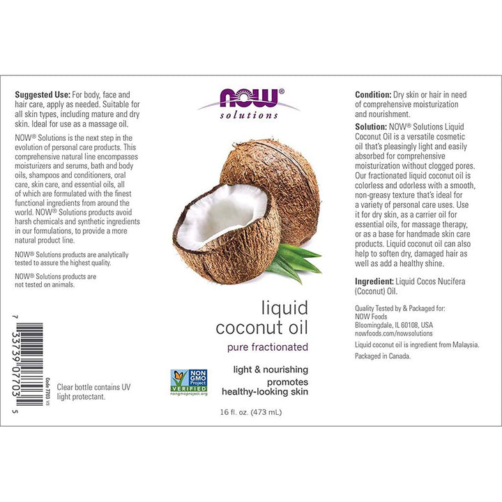 Now Solutions Pure Fractionated Liquid Coconut Oil For Dry Skin & Hair 475ml - Easy Pharmacy LLC