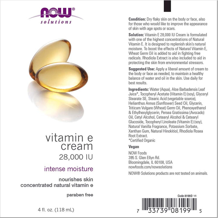 Now Solutions Vitamin E 28,000IU Moisturizing Cream 118ml - Easy Pharmacy LLC