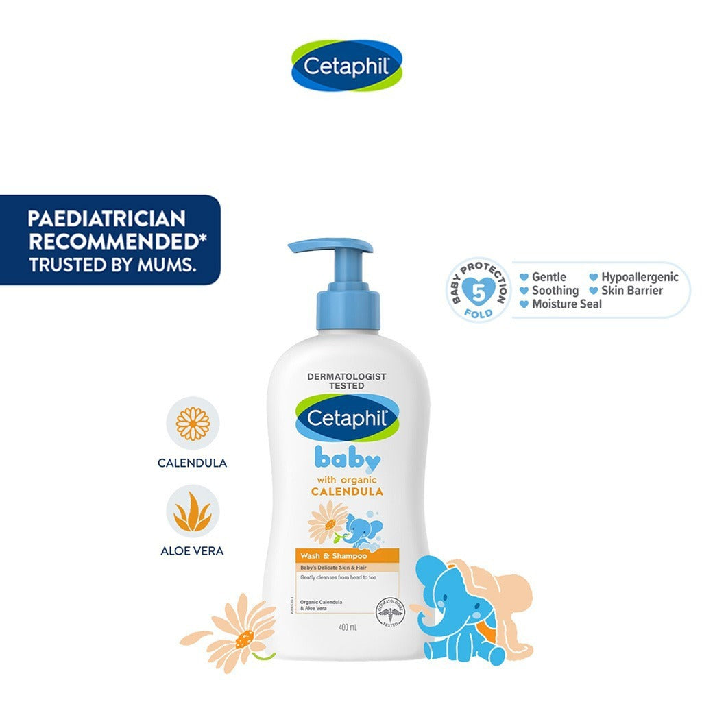 Cetaphil Baby Gentle Foaming Wash and Shampoo With Organic Calendula, Unscented, 400ml - Easy Pharmacy LLC