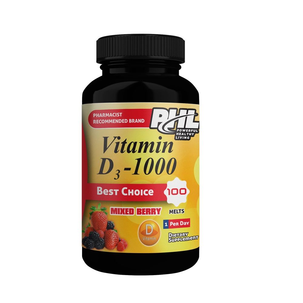 PHL Vitamin D3-1000 IU Mixed Berry Flavor Tablet Melts 100's - Easy Pharmacy LLC