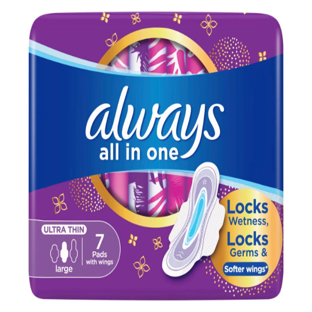Always All In One Ultra Thin Large Sanitary Pad With Softer Wings, Pack of 7's - Easy Pharmacy LLC