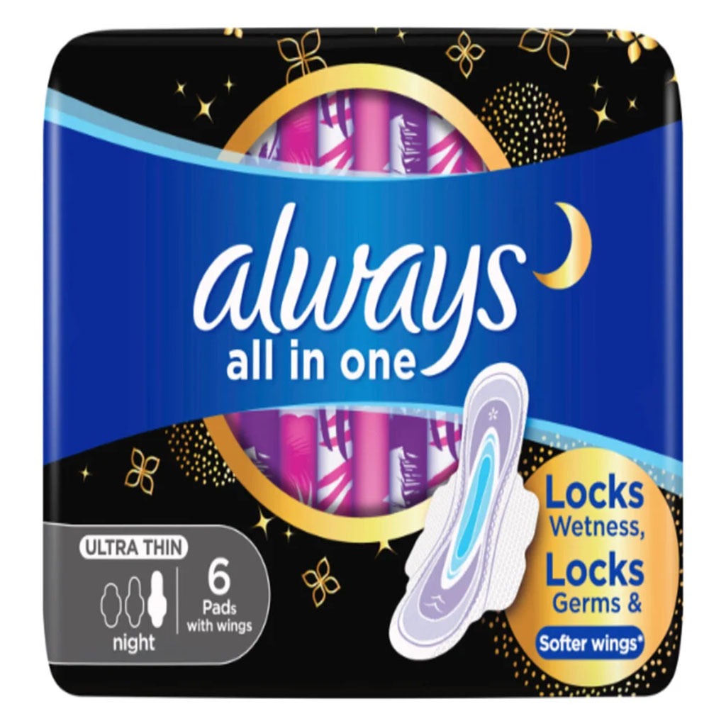 Always All In One Ultra Thin Extra Large Night Sanitary Pad With Softer Wings, Pack of 6's - Easy Pharmacy LLC