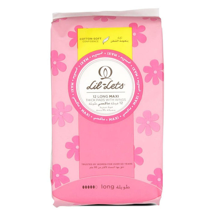 Lil-lets Maxi Thick Long Cotton Soft Sanitary Pads With Wings 12's - Easy Pharmacy LLC