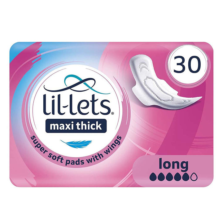Lil-lets Maxi Thick Cotton Soft Long Sanitary Pads With Wings, Pack of 30's - Easy Pharmacy LLC