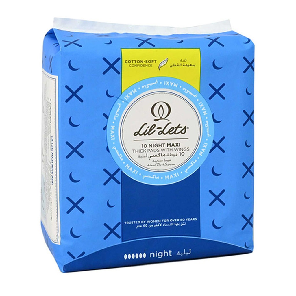Lil-lets Maxi Thick Cotton Soft Night Sanitary Pads With Wings 10's - Easy Pharmacy LLC