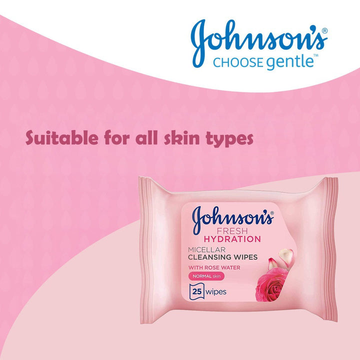 Johnson's Fresh Hydration Ultra-Soft Micellar Cleansing Makeup Remover Wipes For Normal Skin, Pack of 25's - Easy Pharmacy LLC