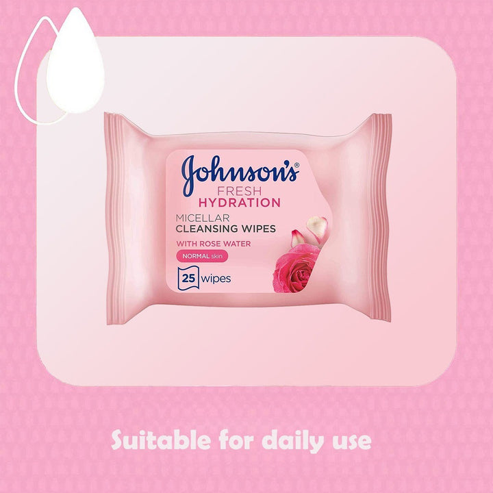 Johnson's Fresh Hydration Ultra-Soft Micellar Cleansing Makeup Remover Wipes For Normal Skin, Pack of 25's - Easy Pharmacy LLC
