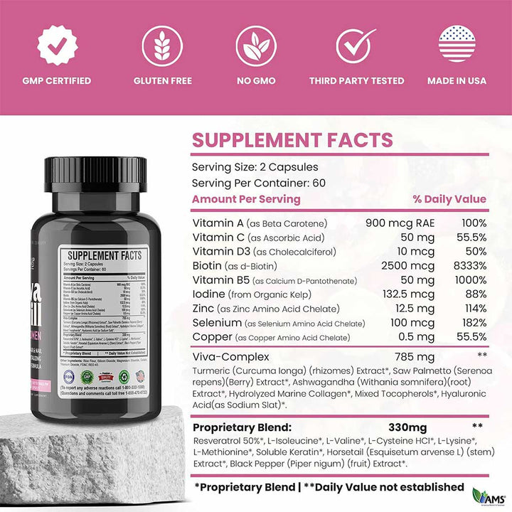 AMS VivaPill Capsules, Hair And Nail Vitamin Supplement For Women, Pack of 120's - Easy Pharmacy LLC